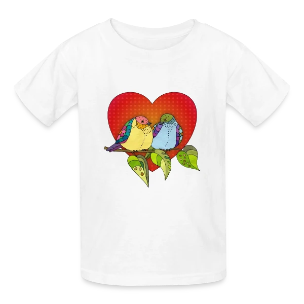Oiseaux Amoureux Cœur sur T-shirts Russell Enfant