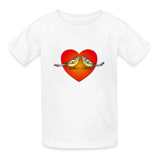 Oiseaux Amoureux Cœur sur T-shirts Russell Enfant