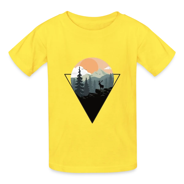 Paysage Montagne Cerf Géométrique sur T-shirts Russell Enfant