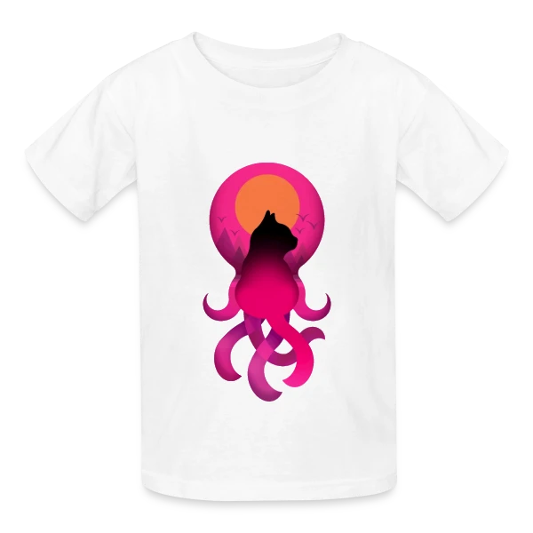 Octo-Chat Fantastique sur T-shirts Russell Enfant