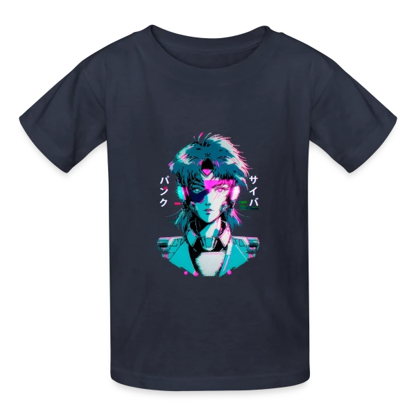 Cyberpunk Anime Girl : Esthétique Glitch Années 80 sur T-shirts Russell Enfant