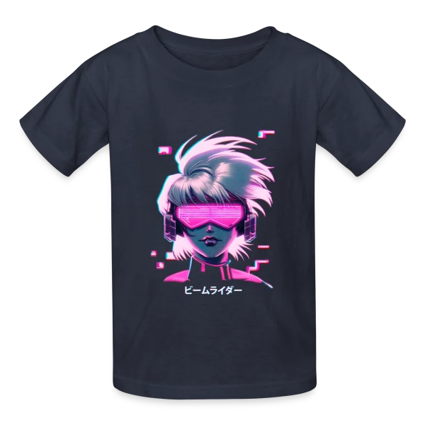 Synthwave Anime Girl : Cyberpunk Néon Rétro sur T-shirts Russell Enfant
