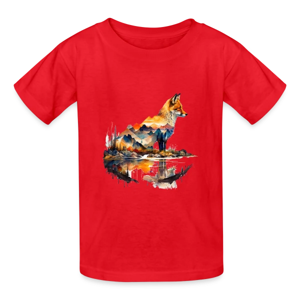 Renard Paysage Montagneux sur T-shirts Russell Enfant