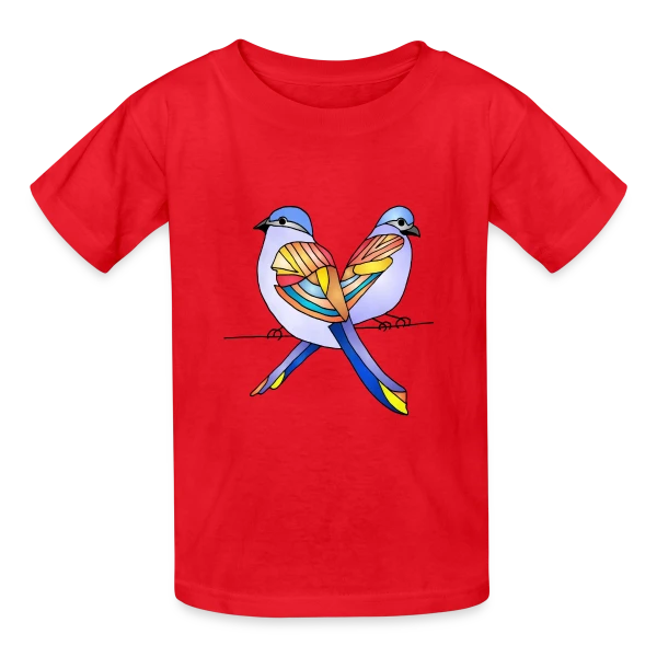 Duo Oiseaux Colorés sur T-shirts Russell Enfant