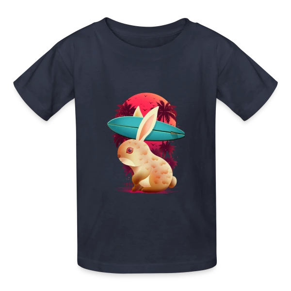 Lapin Surfeur Estival sur T-shirts Russell Enfant