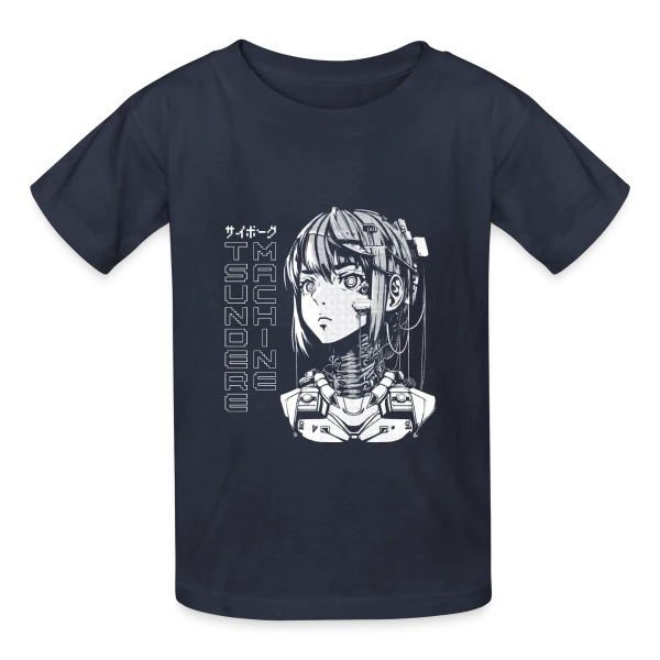 Cyber Girl Tsundere Manga : Buste Cyborg Féminin sur T-shirts Russell Enfant