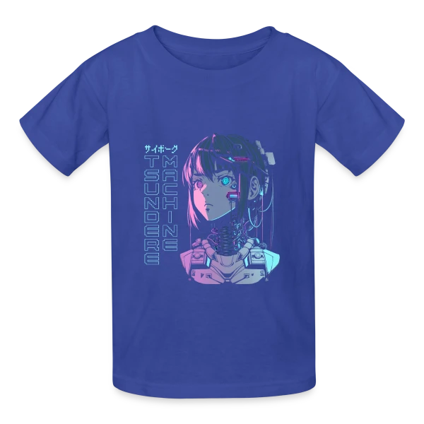 Tsundere Cyborg Neon Glitch Anime sur T-shirts Russell Enfant