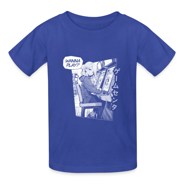 Fille Anime en Arcade Rétro - Wanna Play ? sur T-shirts Russell Enfant