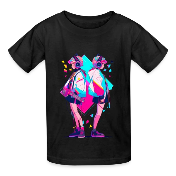 Jumelles Anime Rétro Neon 80s/90s Musique sur T-shirts Russell Enfant