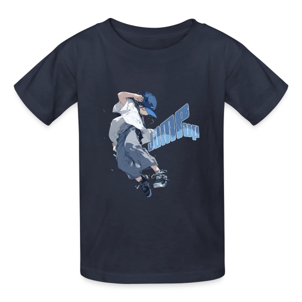 Parkour Manga : Athlète Streetstyle en Plein Saut sur T-shirts Russell Enfant