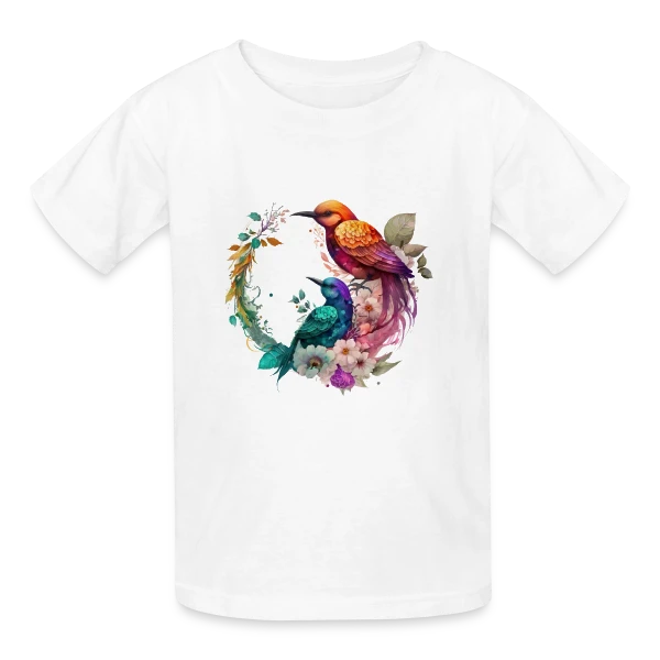 Oiseaux du Paradis Fleuris sur T-shirts Russell Enfant