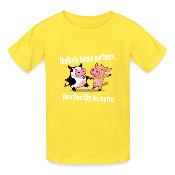 Vache et Cochon Danseurs sur T-shirts Russell Enfant
