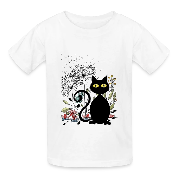 Chat Noir Fleuri sur T-shirts Russell Enfant