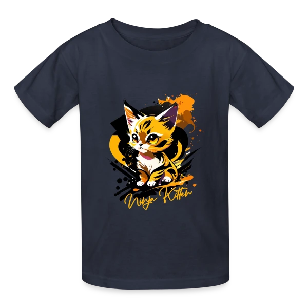 Chaton Ninja Urbain sur T-shirts Russell Enfant