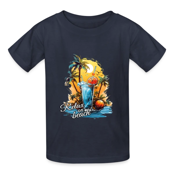 Cocktail Plage Tropicale sur T-shirts Russell Enfant
