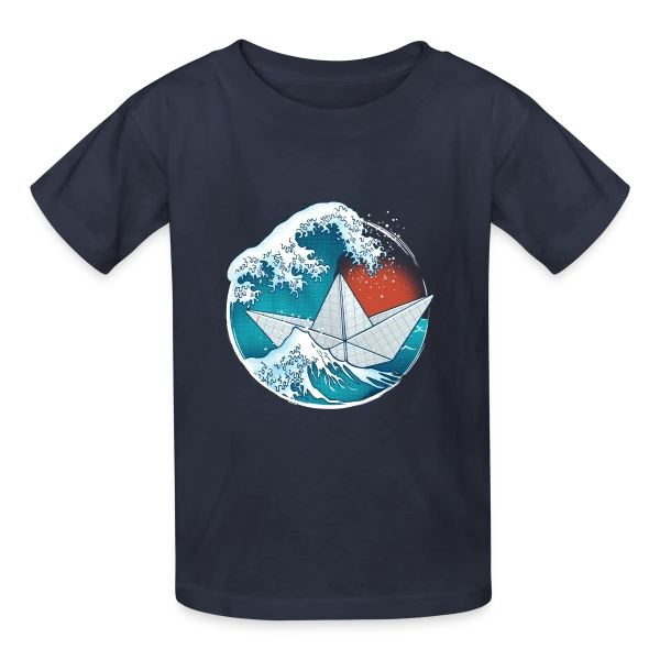 Bateau Origami dans la tempête sur T-shirts Russell Enfant