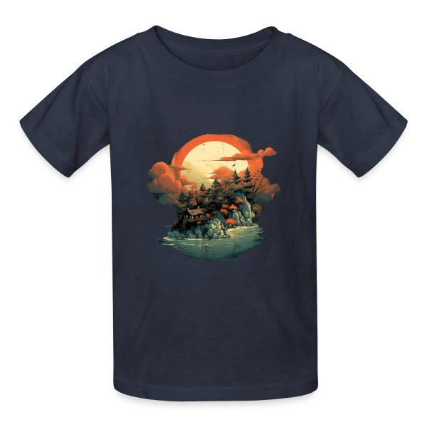Paysage Asiatique Mystique sur T-shirts Russell Enfant
