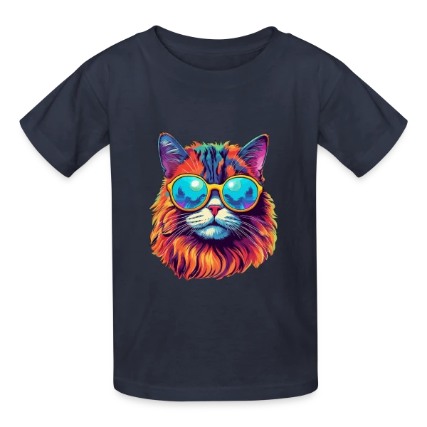Chat Hippie Psychédélique sur T-shirts Russell Enfant