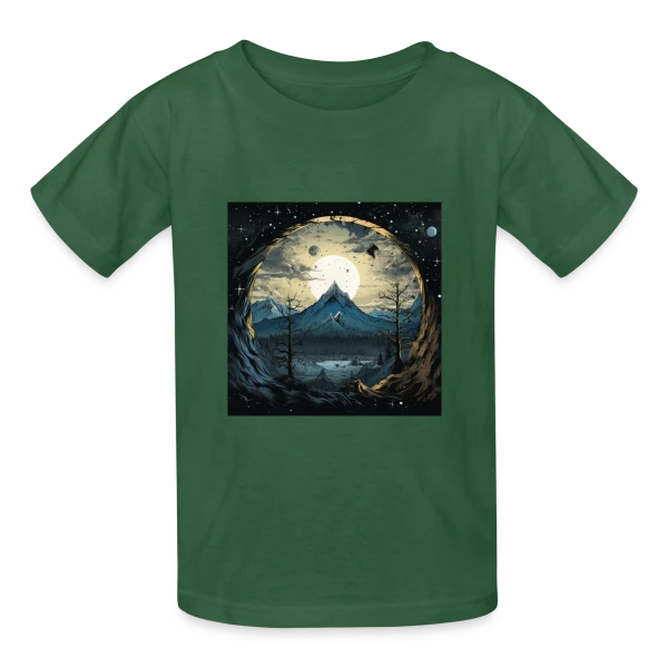 Paysage Montagneux sous la Lune sur T-shirts Russell Enfant