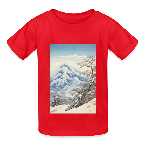 Paysage d'Hiver Asiatique Style Anime Vintage sur T-shirts Russell Enfant