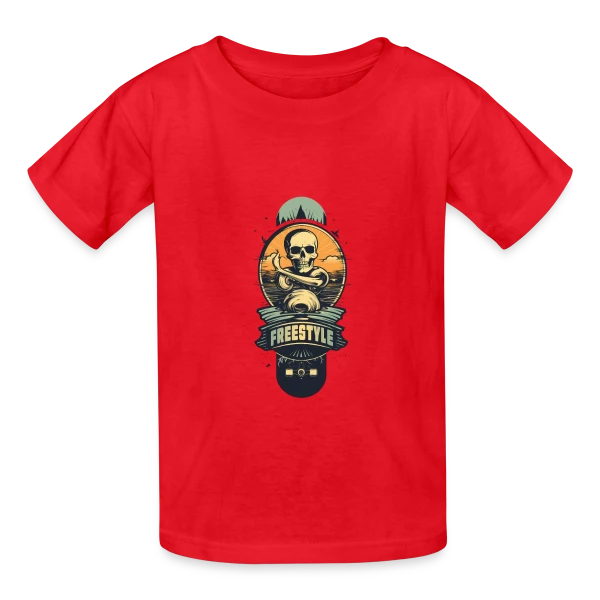 Skateboard Tête de Mort Rétro sur T-shirts Russell Enfant