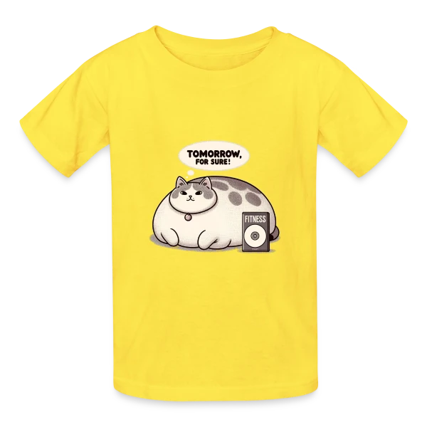 Le Chat Paresseux du Fitness : Demain, c'est sûr ! sur T-shirts Russell Enfant