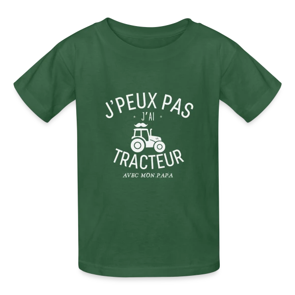 'J'Peux Pas J'Ai Tracteur avec Papa' - Humour Enfant et Parent sur T-shirts Russell Enfant