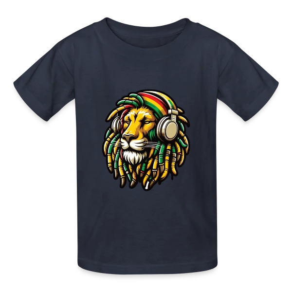 Lion Rasta Musique sur T-shirts Russell Enfant