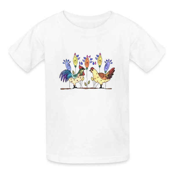 Duo Fermier Coq & Poule sur T-shirts Russell Enfant