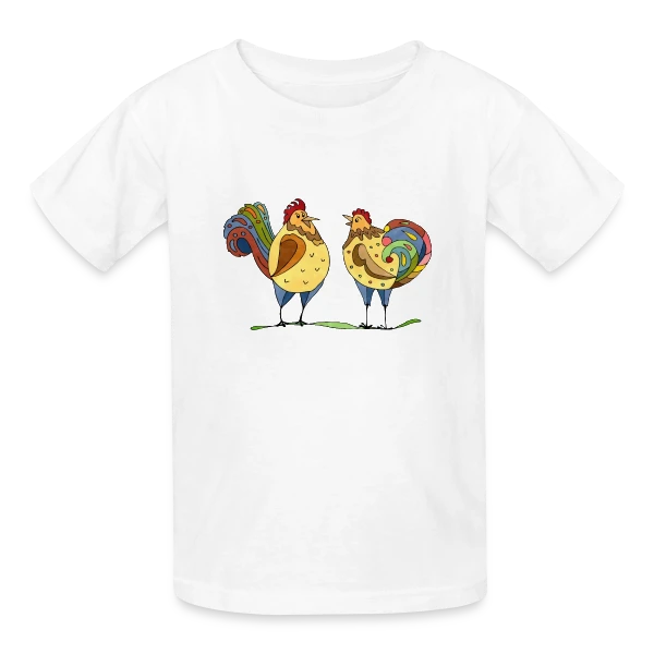Duo Coq & Poule Champêtre sur T-shirts Russell Enfant