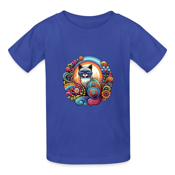 Chat Psychédélique Années 70 sur T-shirts Russell Enfant