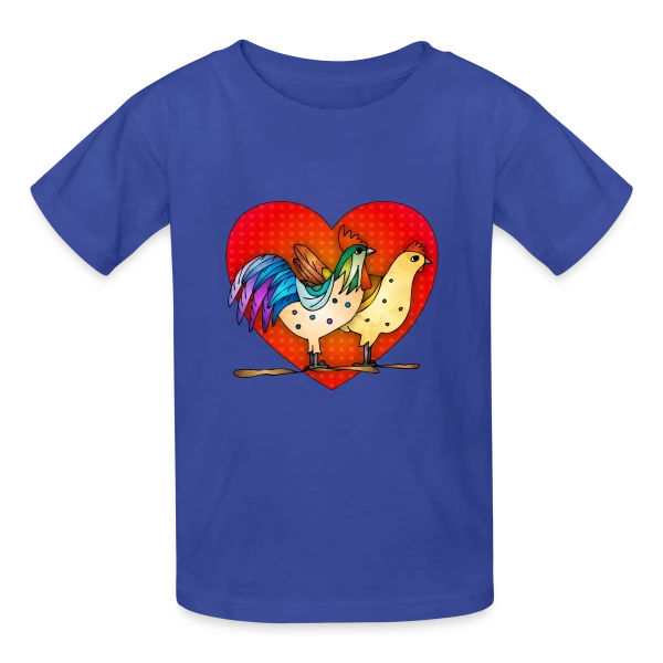 Duo Coq et Poule Champêtre sur T-shirts Russell Enfant