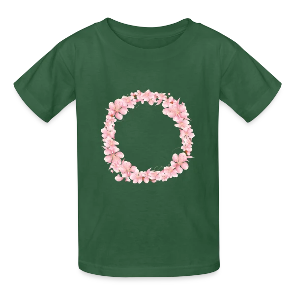 Couronne Florale Rosée : L'Éclat du Printemps sur T-shirts Russell Enfant
