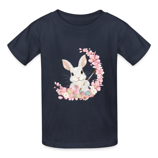 Lapin de Pâques Enchanteur: Fleurs et Pinceau Pastel sur T-shirts Russell Enfant