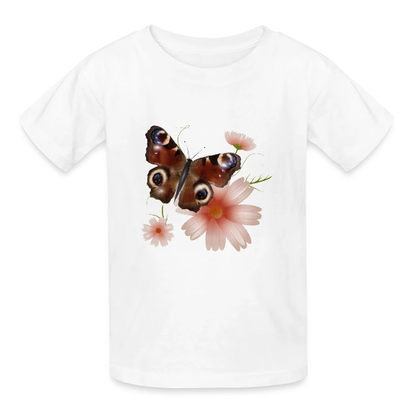 Papillon Paon-du-Jour Éclatant de Roses sur T-shirts Russell Enfant