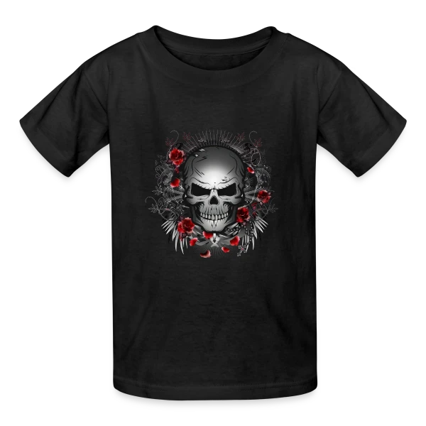 Crâne Gothique Mystique aux Roses Rouges sur T-shirts Russell Enfant