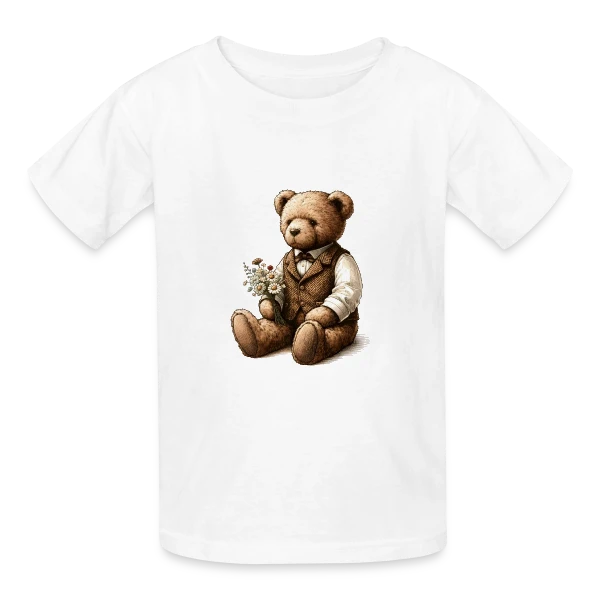 Teddy Vintage Fleuri: Douce Nostalgie sur T-shirts Russell Enfant