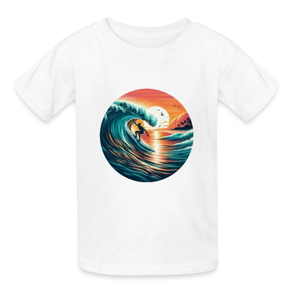 Sunset Surfer | T-Shirt Ambiance Plage & Coucher de Soleil sur T-shirts Russell Enfant