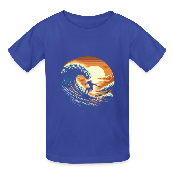 Sunset Surfing Girl - Vague & Coucher de Soleil sur T-shirts Russell Enfant