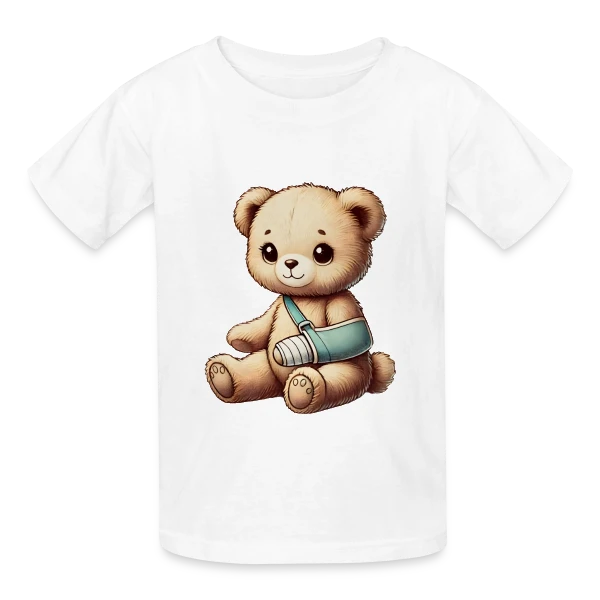 Teddy Réconfortant Plâtré : L'Ours Symbole de Courage et d'Amour sur T-shirts Russell Enfant