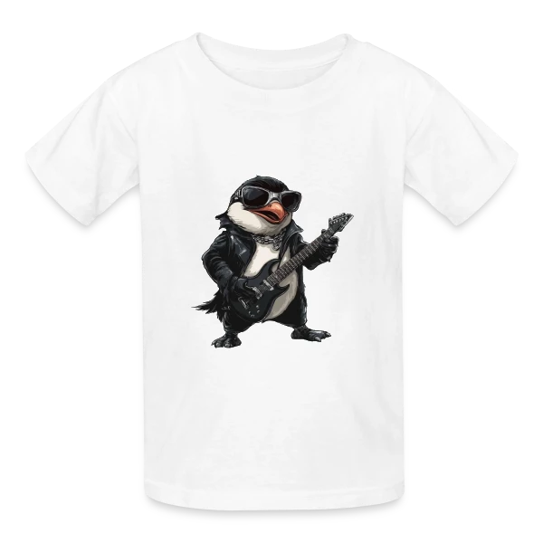Pinguin Rocker Guitariste Heavy Metal sur T-shirts Russell Enfant