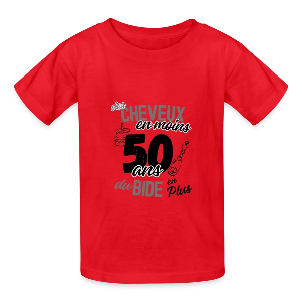 50 Ans : Cheveux en Moins, Bide en Plus sur T-shirts Russell Enfant