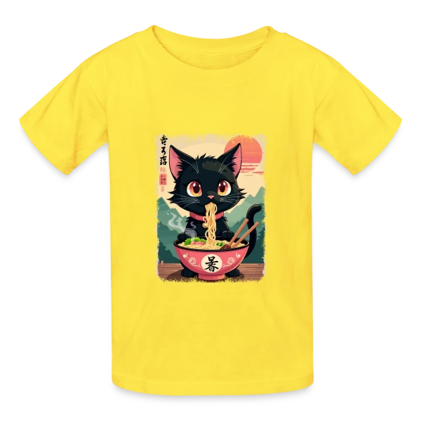Chat Kawaii Ramen sur T-shirts Russell Enfant