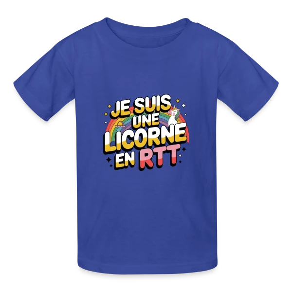 Licorne en RTT Arc-en-ciel sur T-shirts Russell Enfant