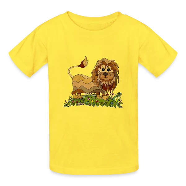 Lion Joyeux Prairie Fleurie sur T-shirts Russell Enfant