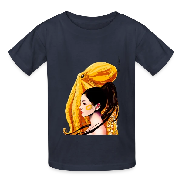 Poulpe aux Anneaux Jaunes Vifs sur T-shirts Russell Enfant