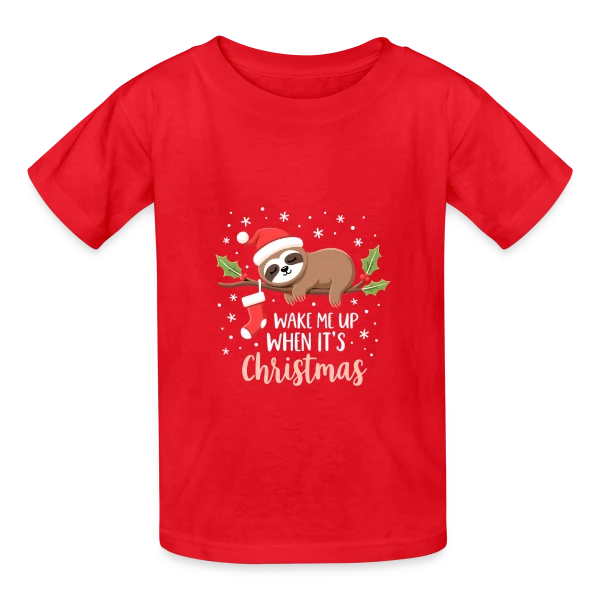 Noël Paresseux Endormi - Réveille-moi pour Noël sur T-shirts Russell Enfant