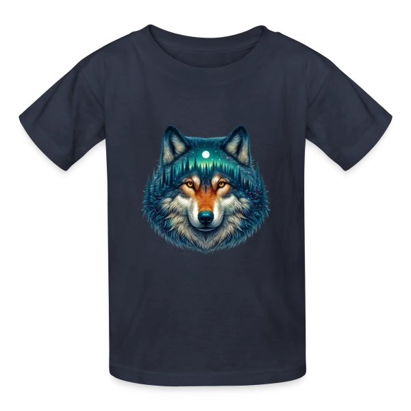 Loup Forêt Étoilée sur T-shirts Russell Enfant