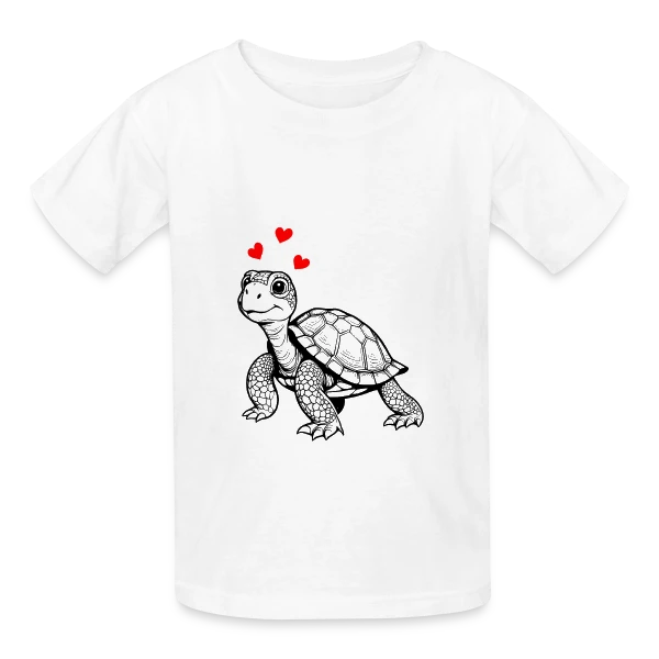 Tortue Mignonne et Cœurs Doux sur T-shirts Russell Enfant