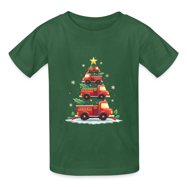 Camion de Pompiers Amusant - Noël sur T-shirts Russell Enfant